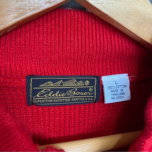 Vintage Oversized Henley Cherry Red Knit Sweater - Picture 2 of 7